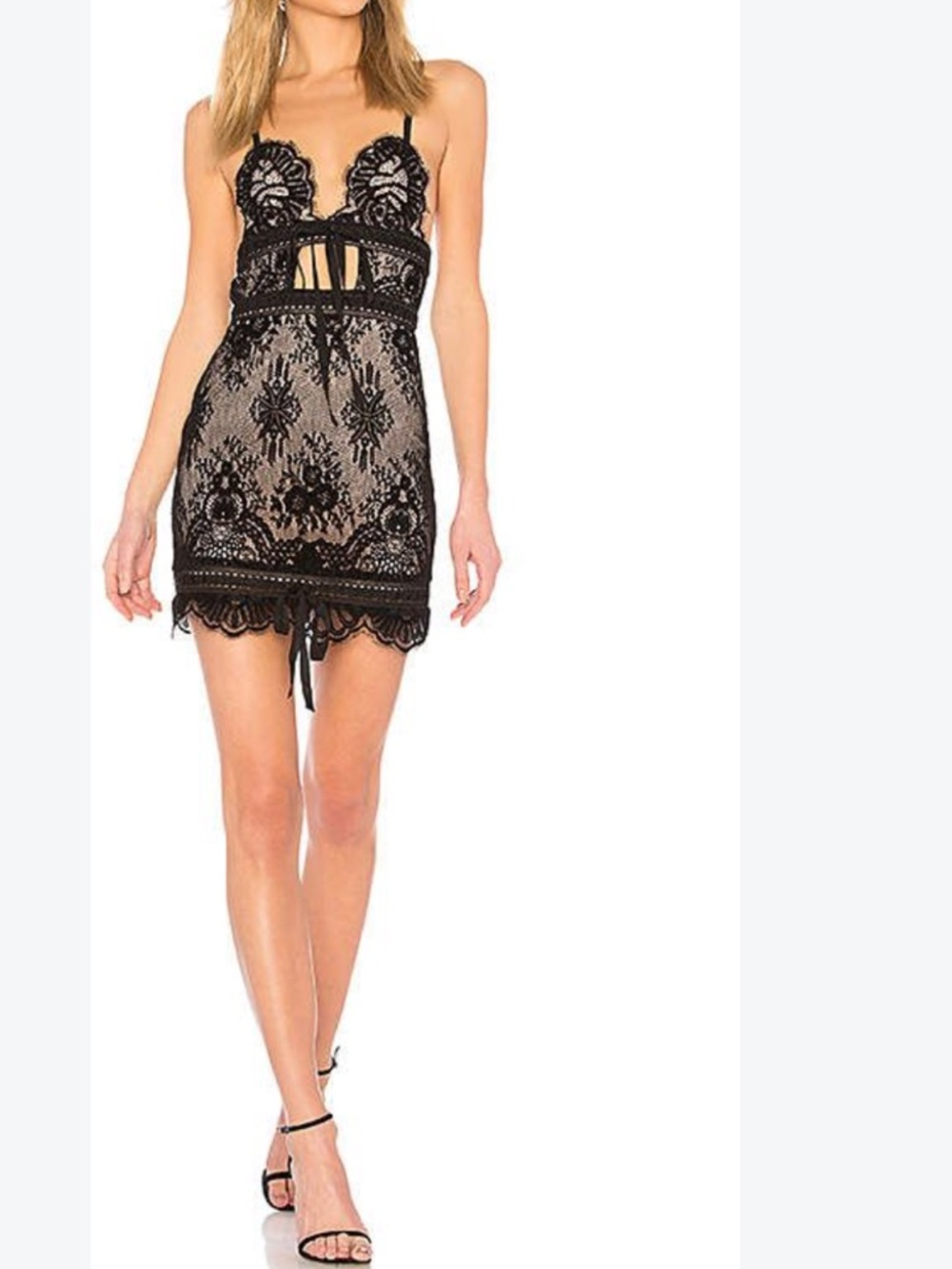 Lovers + Friends Black Lace Gia Mini Dress with Nude Lining women’s M NWT